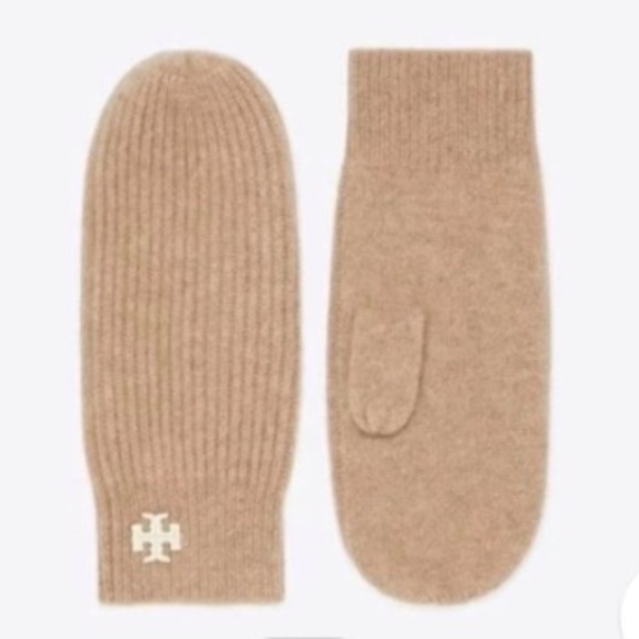 Tory Burch Cashmere Ribbed Mittens – Natural Heather – NWOT - Picture 1 of 6